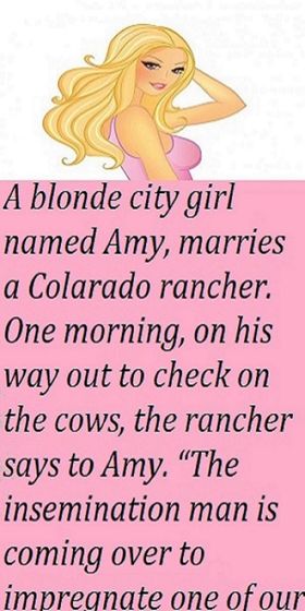 A blond City girl named Amy marries a N. Dakota rancher.