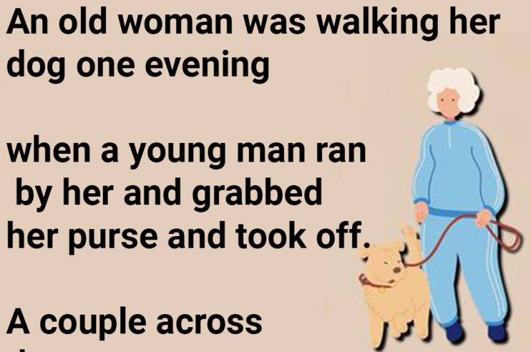 An Old Woman Was Walking Her Dog.