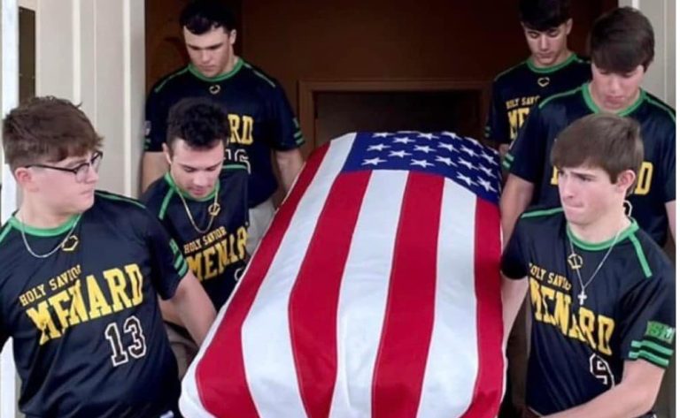 High school seniors carry the casket of Air Force veteran with no family