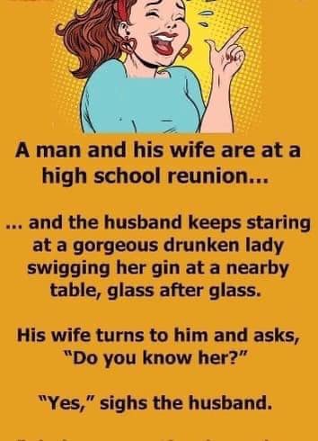 A man is at a high school reunion with his wife