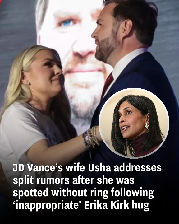 JD Vance’s wife Usha addresses split rumors after she was spotted without ring following ‘inappropriate’ Erika Kirk hug